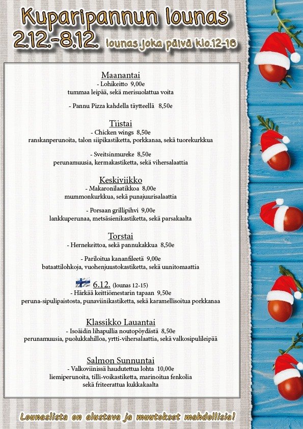 Suomipaikat - Kuparipannun lounaslista Suomipaikat - Kuparipannun lounaslista
