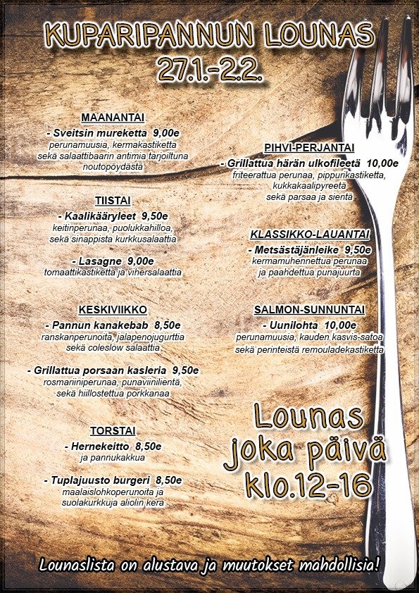 Suomipaikat - Kuparipannun lounaslista Suomipaikat - Kuparipannun lounaslista
