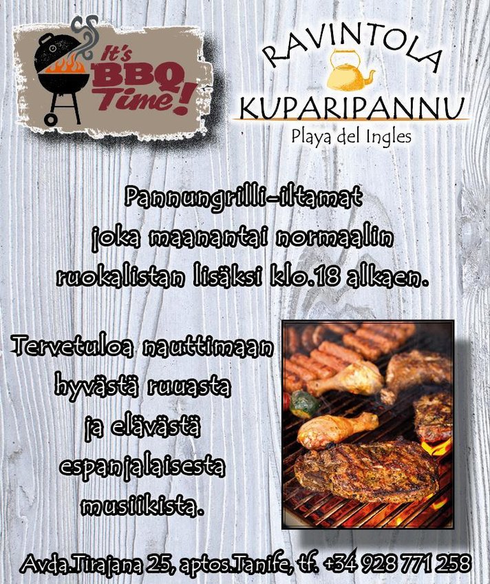 Suomipaikat - Kuparipannun maanantain grilli-iltamat tänään klo.18.00 alkaen! Suomipaikat - Kuparipannun maanantain grilli-iltamat tänään klo.18.00 alkaen!